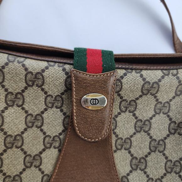 VINTAGE Gucci Ophidia GG Web Coated Canvas Clutch Tan Red Green Leather with COA - Picture 2 of 12